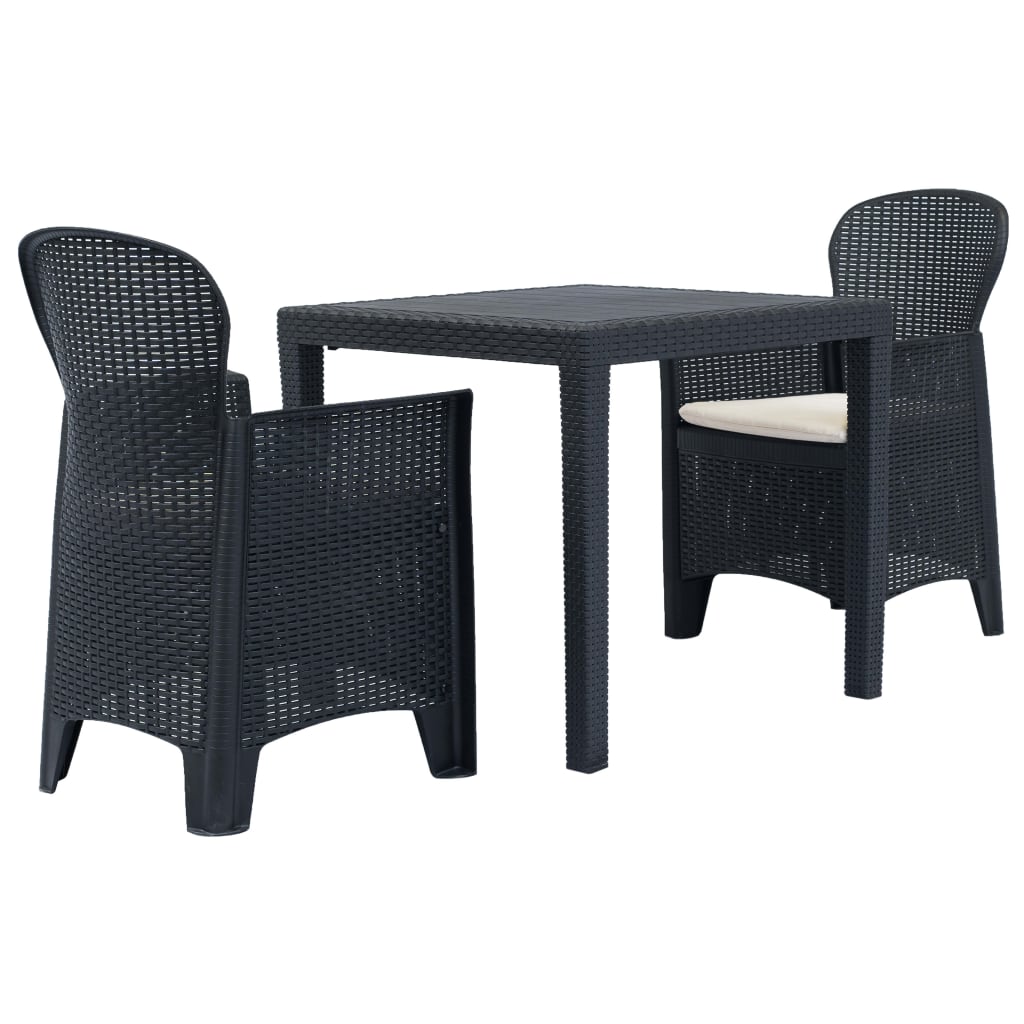 Bistrosæt 3 dele i plastik med rattan-look - antracitgrå