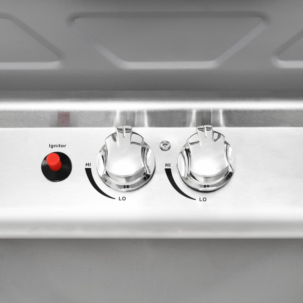 gasgrill med 2 madlavningszoner rustfrit stål sølvfarvet