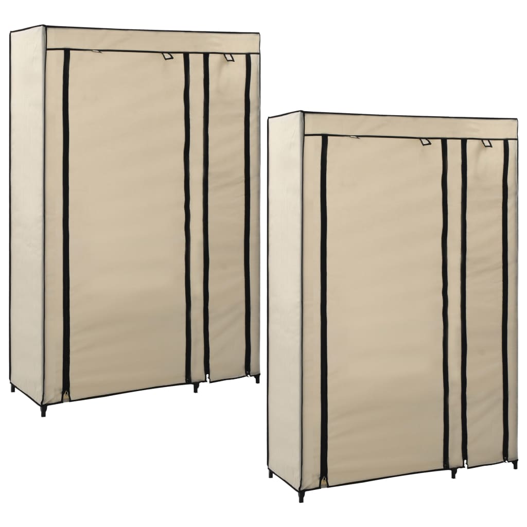 foldbare klædeskabe 2 stk. 110 x 45 x 175 cm stof cremefarvet