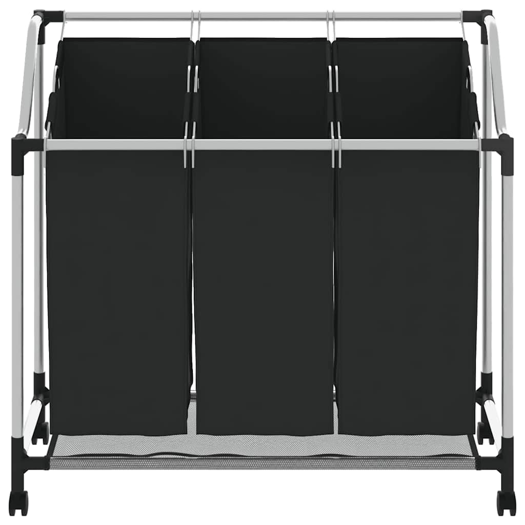 vasketøjskurv med 3 poser stål sort