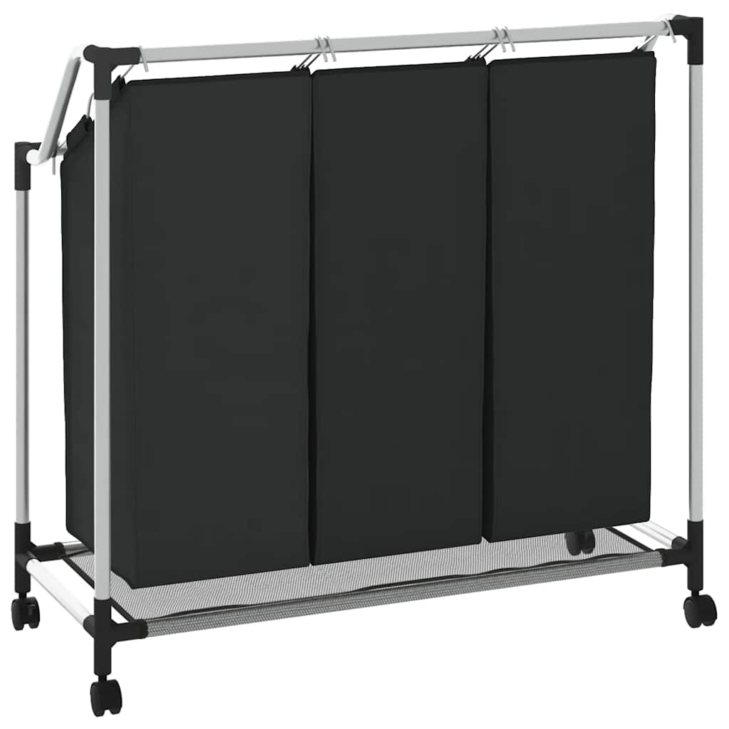 vasketøjskurv med 3 poser stål sort