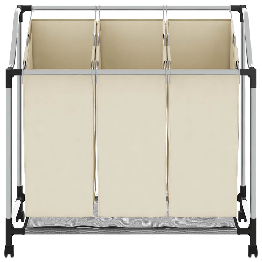 vasketøjskurv med 3 poser stål cremefarvet