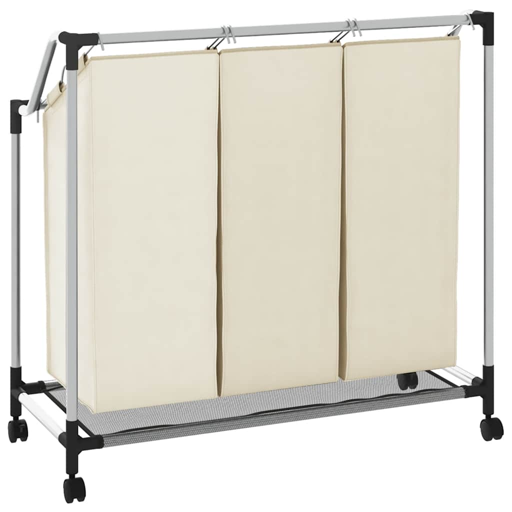 vasketøjskurv med 3 poser stål cremefarvet