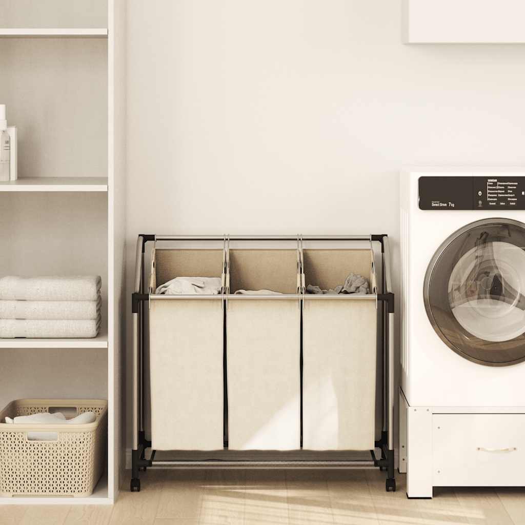 vasketøjskurv med 3 poser stål cremefarvet