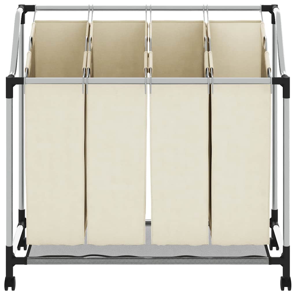 vasketøjskurv med 4 poser stål cremefarvet