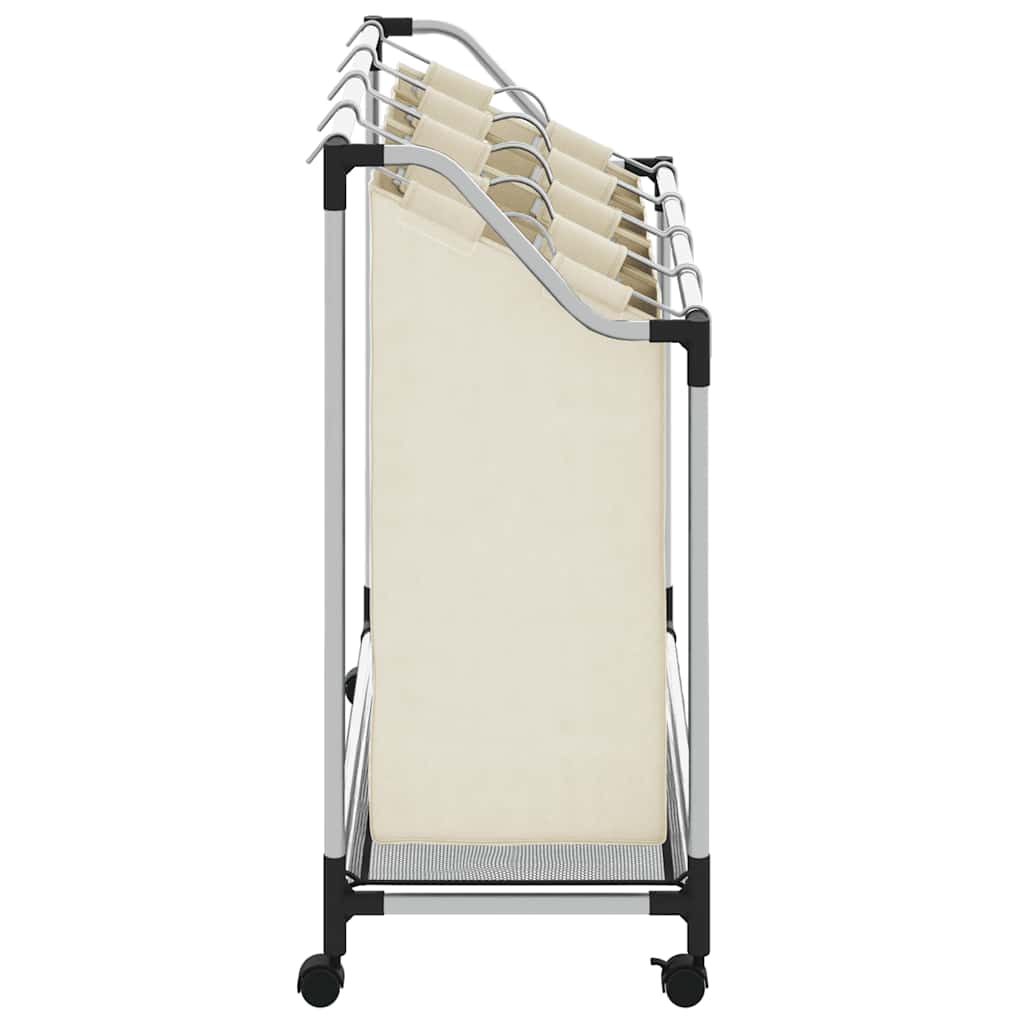 vasketøjskurv med 4 poser stål cremefarvet