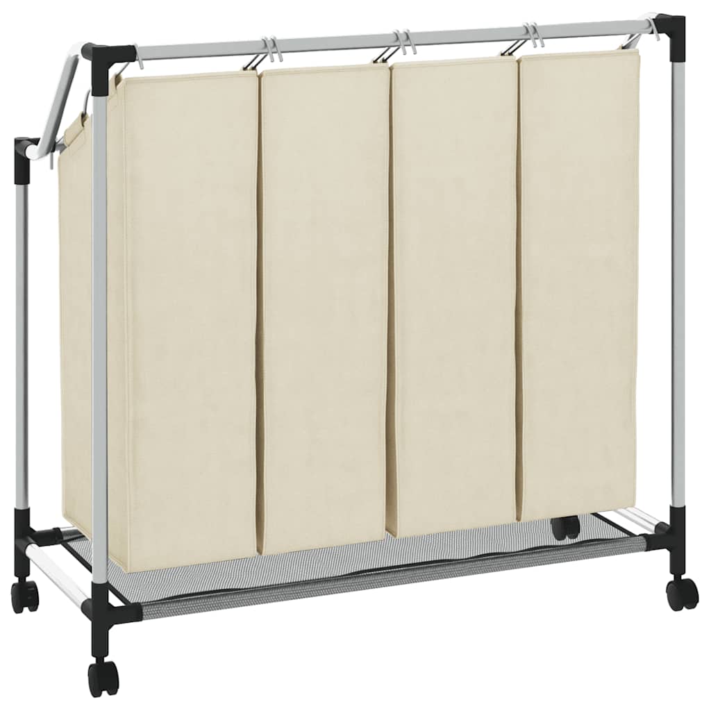 vasketøjskurv med 4 poser stål cremefarvet