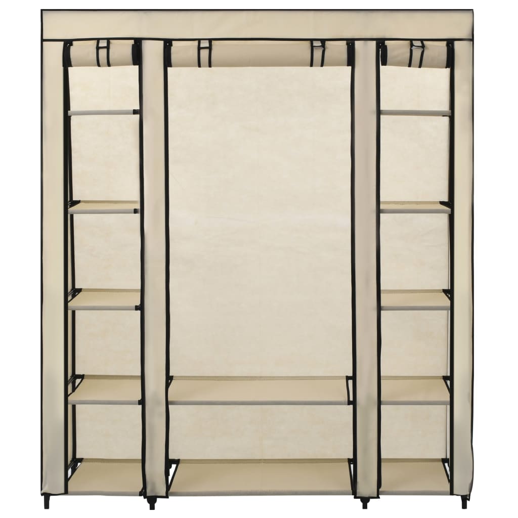 klædeskab med rum og stænger cremefarvet 150 x 45 x 176 cm stof
