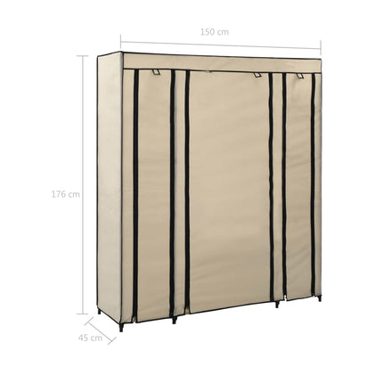 klædeskab med rum og stænger cremefarvet 150 x 45 x 176 cm stof