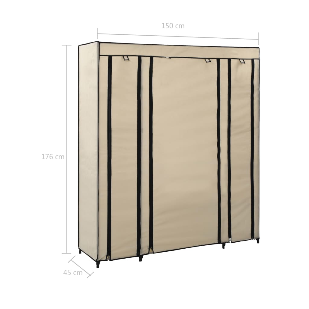 klædeskab med rum og stænger cremefarvet 150 x 45 x 176 cm stof