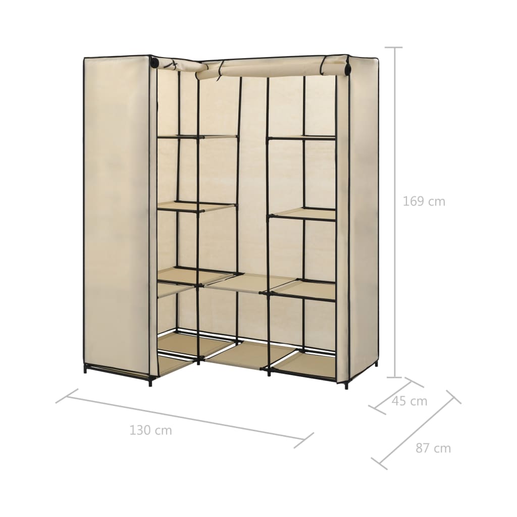 hjørneklædeskab 130x87x169 cm cremefarvet