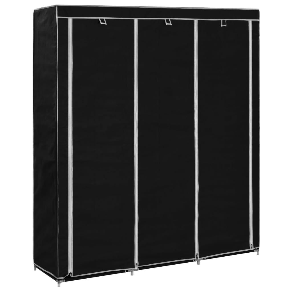 klædeskab med rum og tøjstænger 150 x 45 x 175 cm stof sort