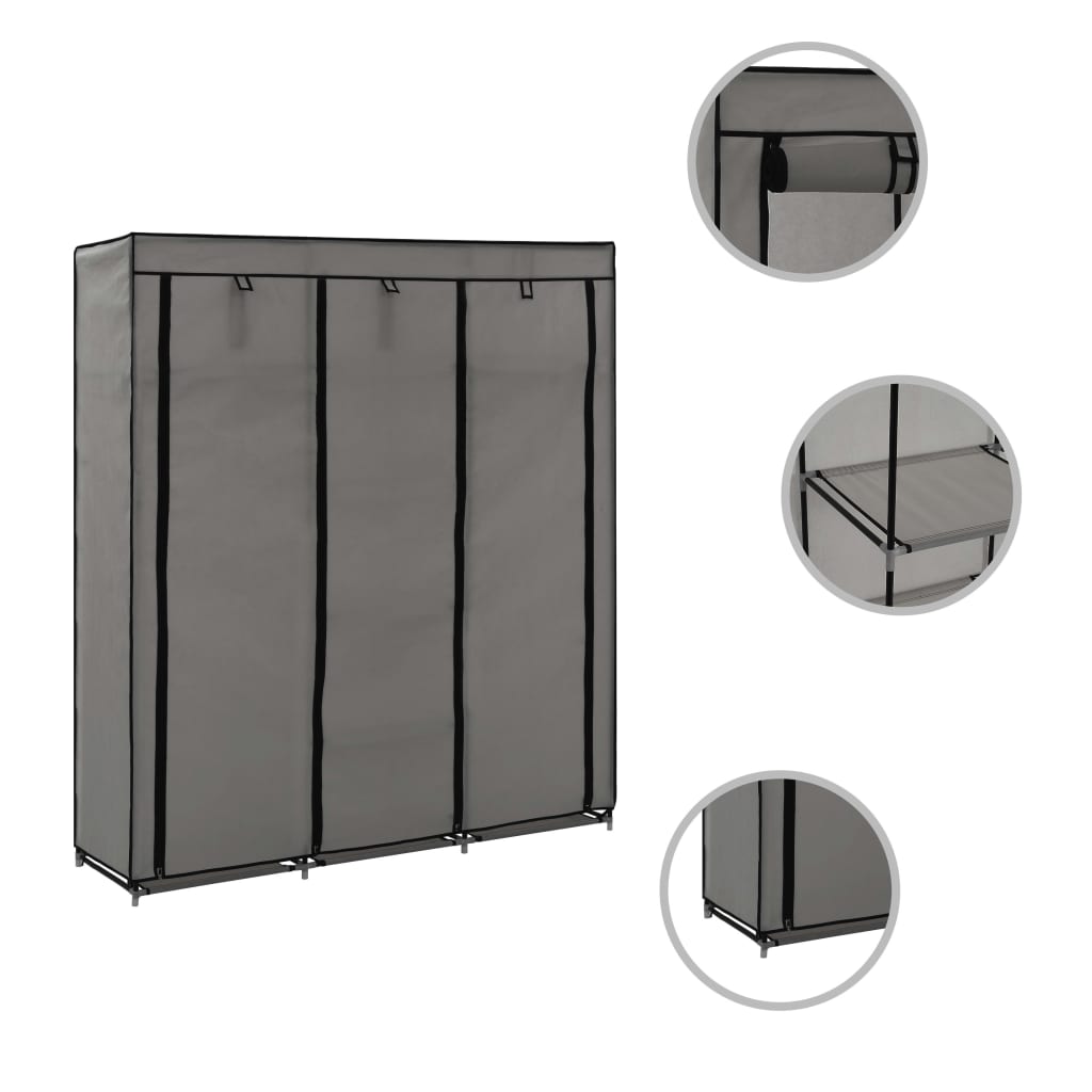 klædeskab med rum og tøjstænger 150 x 45 x 175 cm stof grå