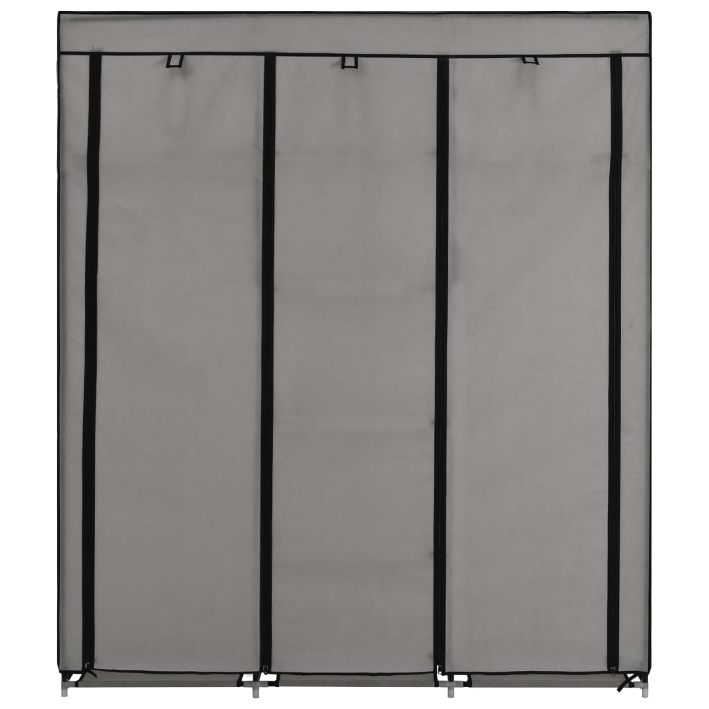klædeskab med rum og tøjstænger 150 x 45 x 175 cm stof grå