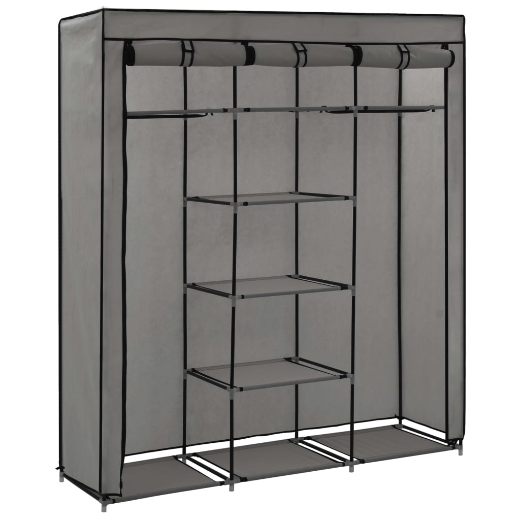 klædeskab med rum og tøjstænger 150 x 45 x 175 cm stof grå