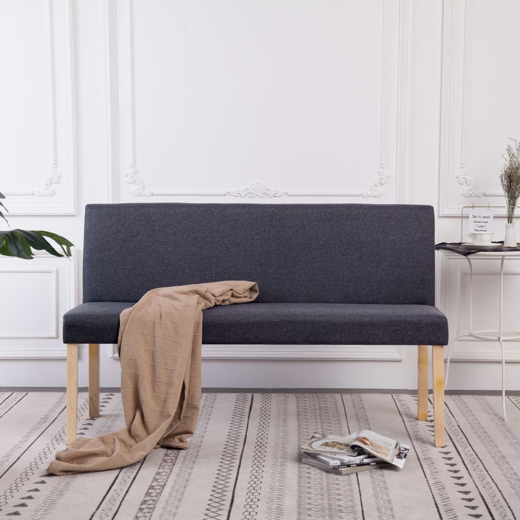 Polstret bænk 139,5 cm - polyester, mørkegrå med fyrretræsben
