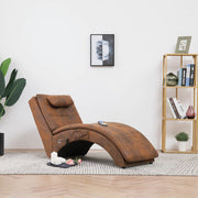 massagechaiselong med pude imiteret ruskind brun