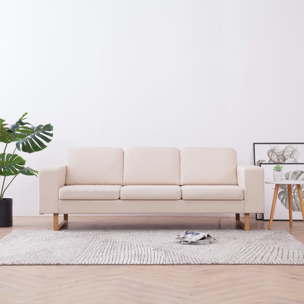 vidaXL 3-personers sofa i stof cremefarvet