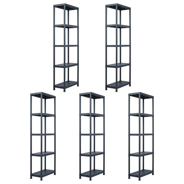 opbevaringsreoler 5 stk. 125 kg 60 x 30 x 180 cm plastik sort
