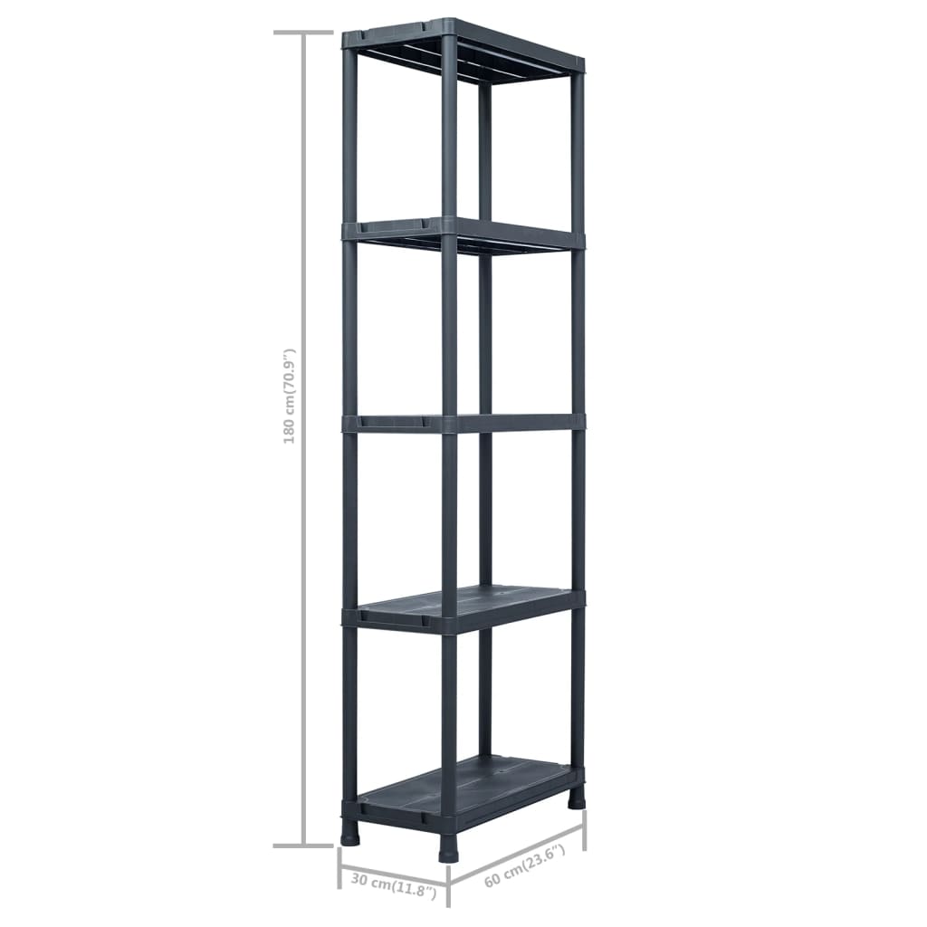 opbevaringsreoler 5 stk. 125 kg 60 x 30 x 180 cm plastik sort