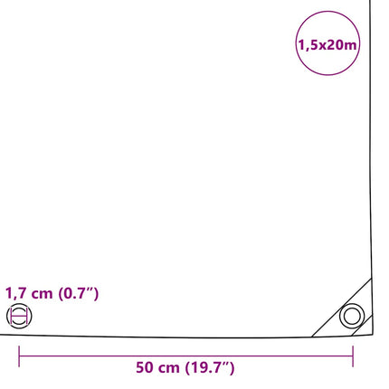 presenning 650 g/m² 1,5 x 20 m grå