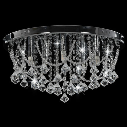 loftlampe med krystalperler rund 4 x G9-pærer sølvfarvet