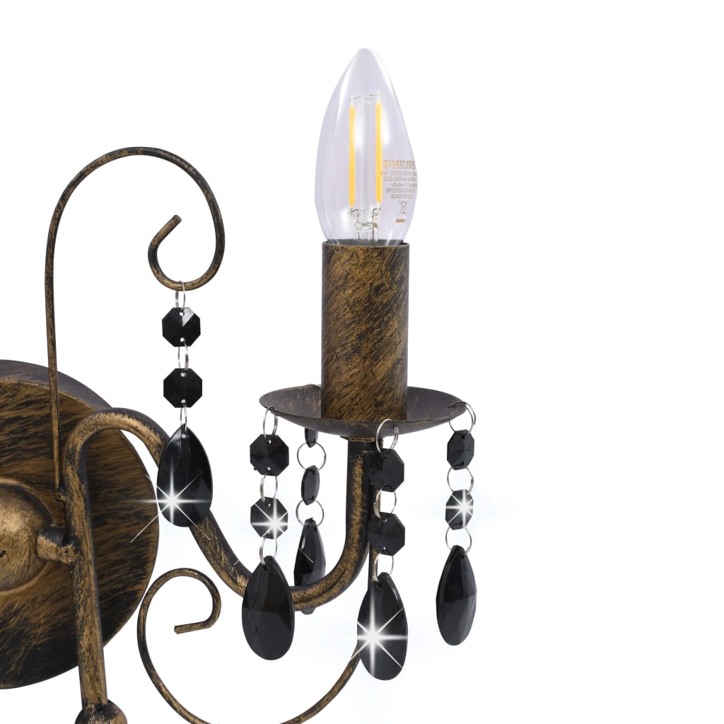 væglampe med perler 2 x E14-pærer antik sort