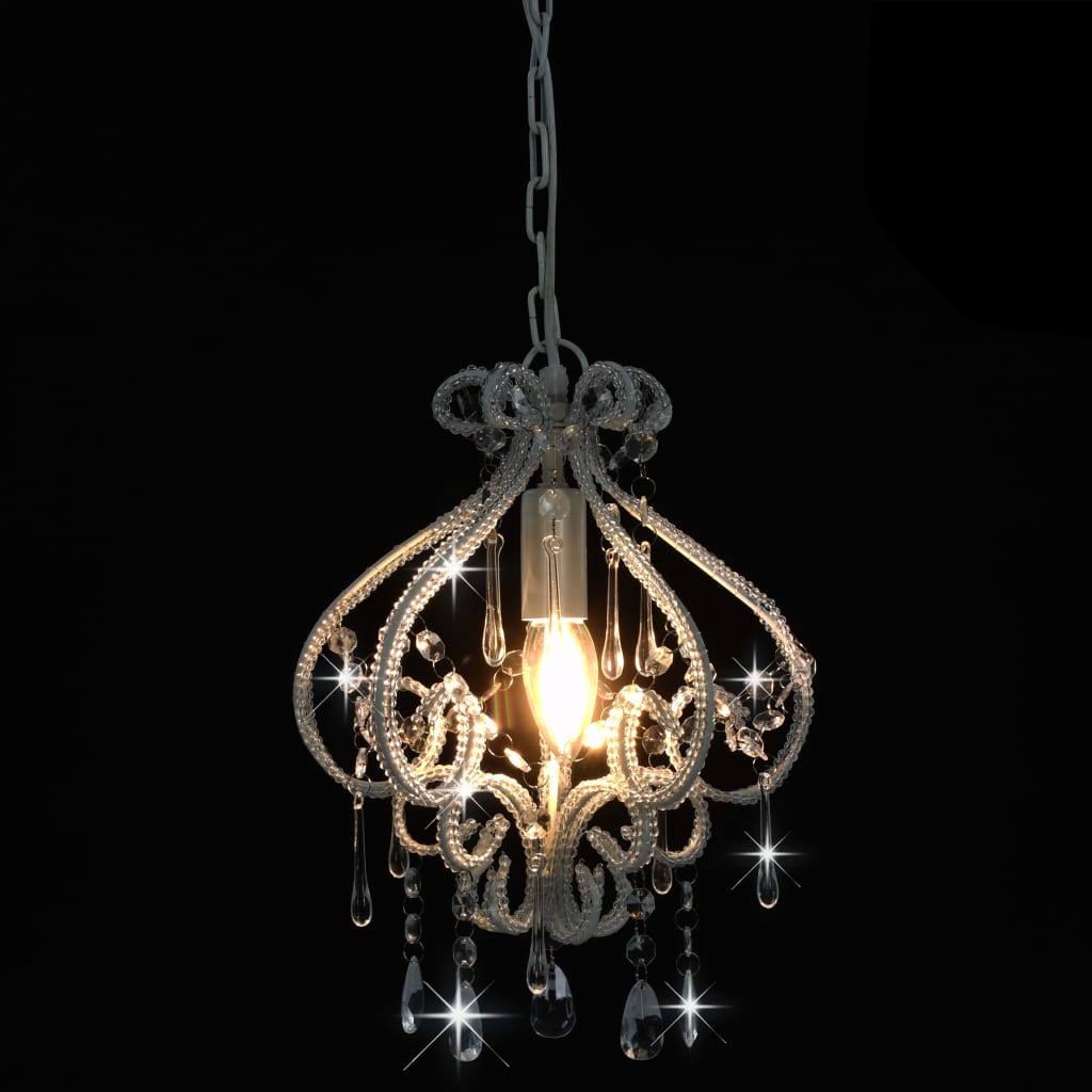 loftlampe med perler rund E14 hvid