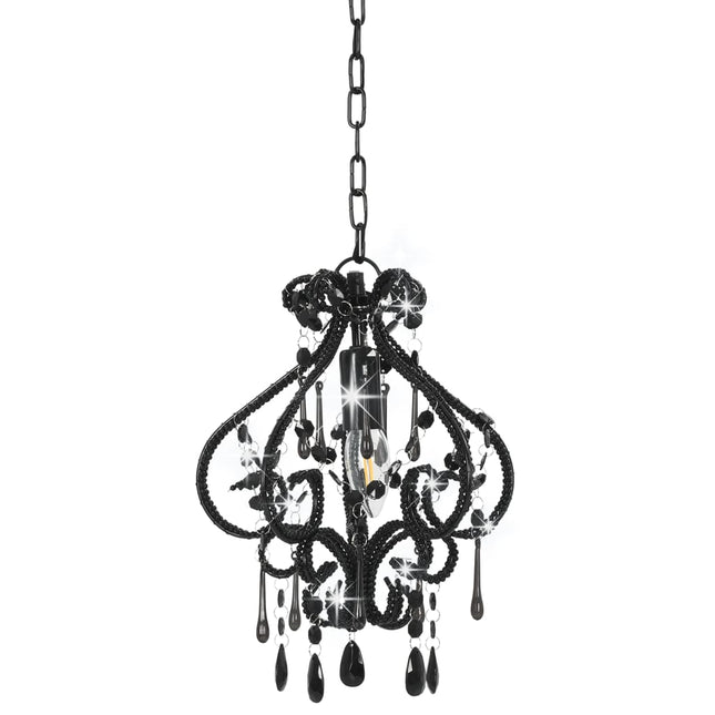 loftlampe med perler rund E14 sort