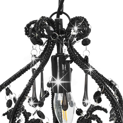 loftlampe med perler rund E14 sort