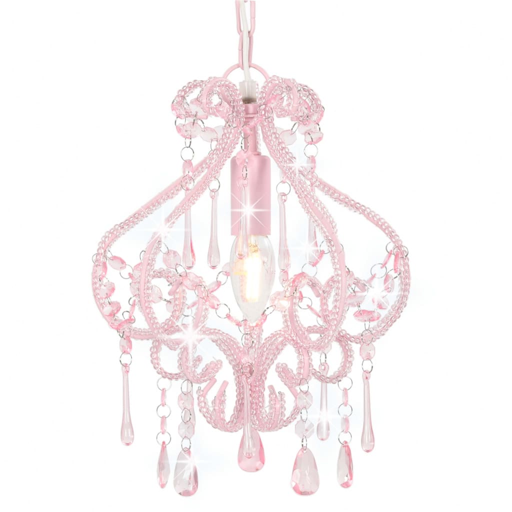 loftlampe med perler rund E14 pink
