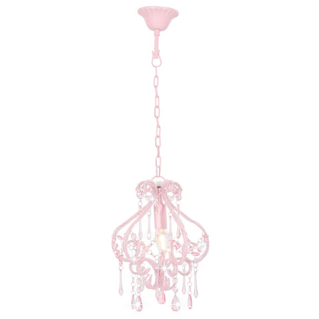 loftlampe med perler rund E14 pink