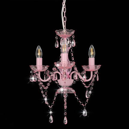 lysekrone med perler rund 3 x E14 pink