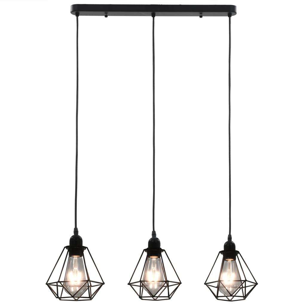loftlampe med diamantdesign 3 x E27-pærer sort