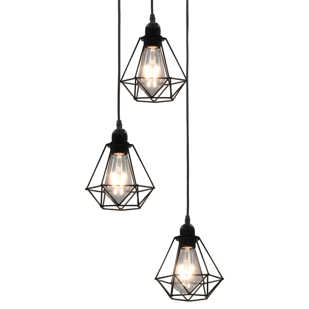 loftlampe med diamantdesign 3 x E27-pærer sort