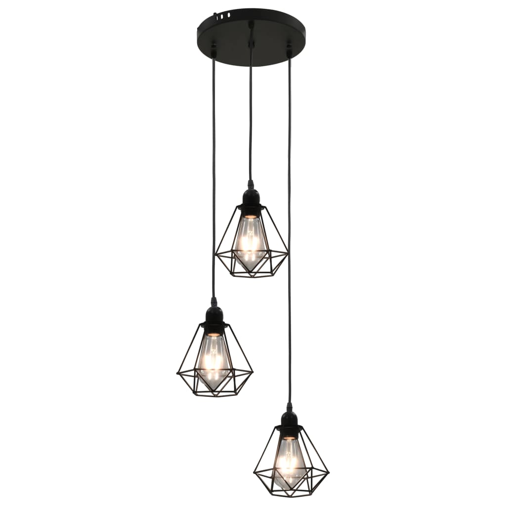 loftlampe med diamantdesign 3 x E27-pærer sort
