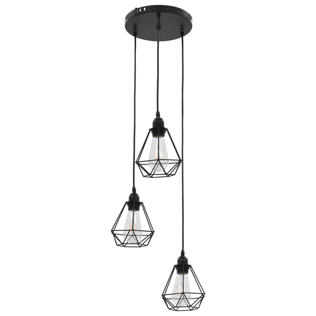 loftlampe med diamantdesign 3 x E27-pærer sort