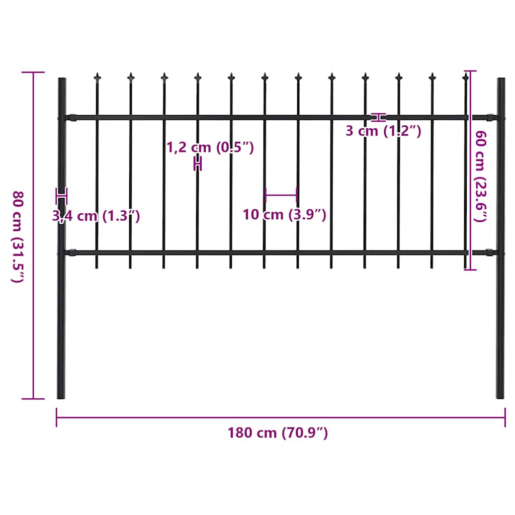 havehegn med spydtop stål 181x80 cm sort