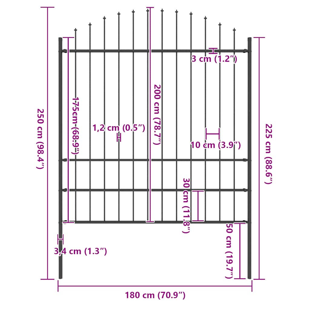 havehegn med spydtop stål 181x200 cm sort