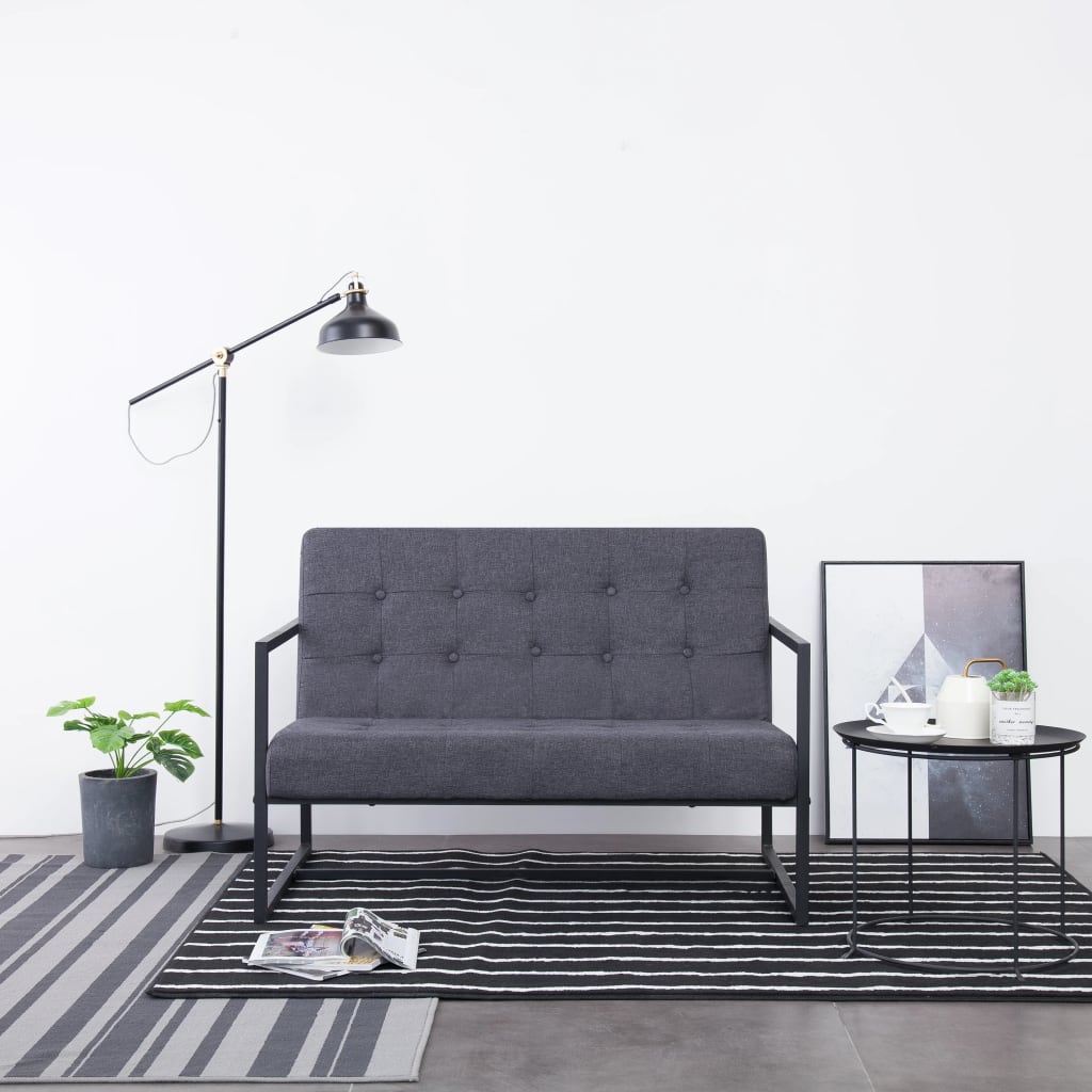 2-personers sofa med armlæn - stålstel og stof, mørkegrå