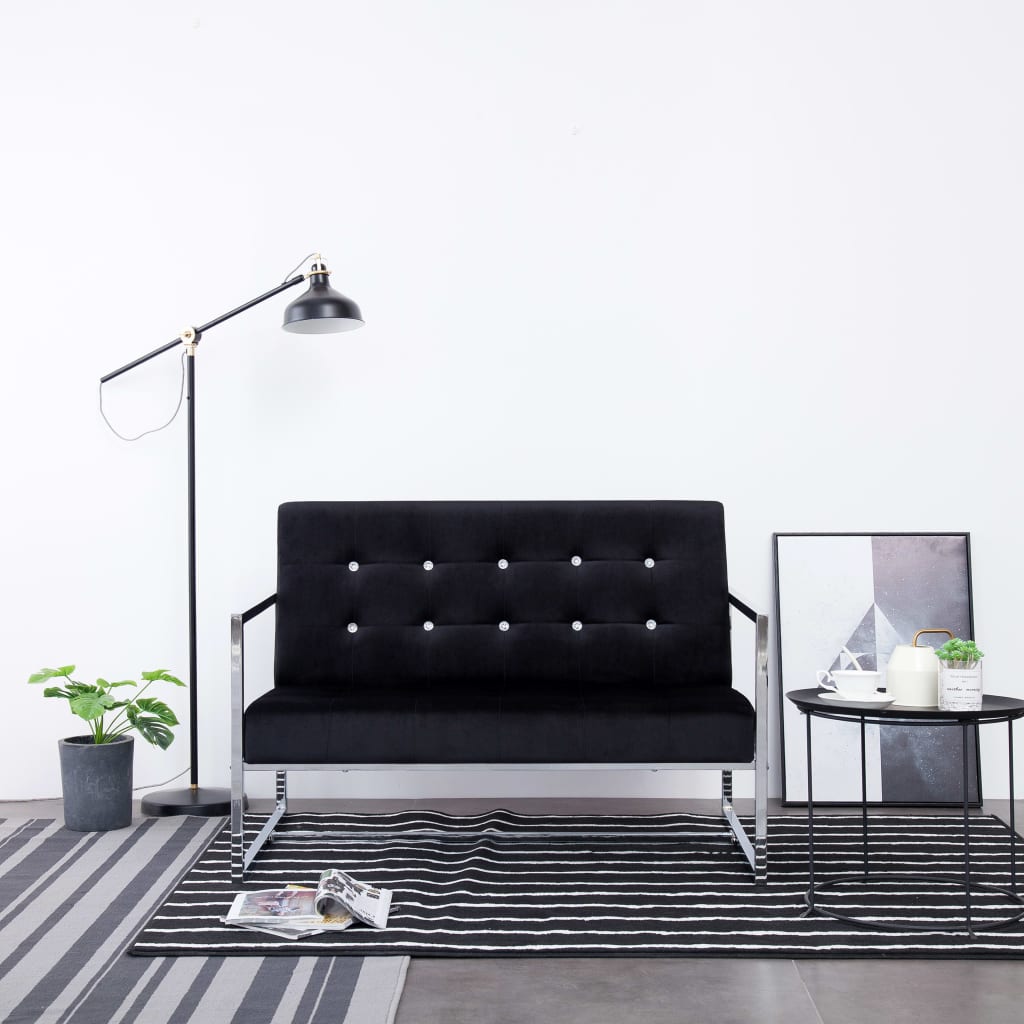 2-personers sofa med armlæn krom og velour