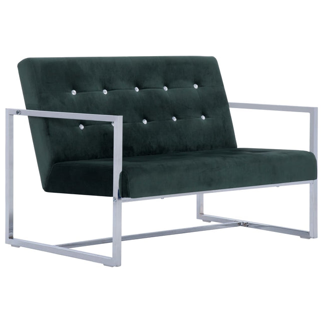 2-personers sofa med armlæn krom og fløjl mørkegrøn