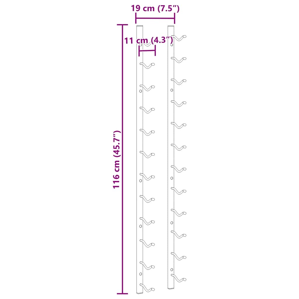 vægmonteret vinreoler til 12 vinflasker 2 stk. sort jern