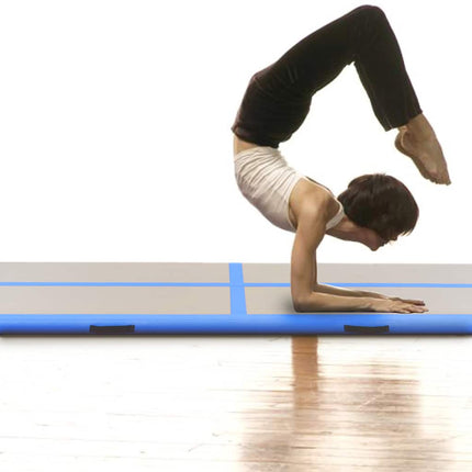 oppustelig gymnastikmåtte med pumpe 300 x 100 x 10 cm PVC blå