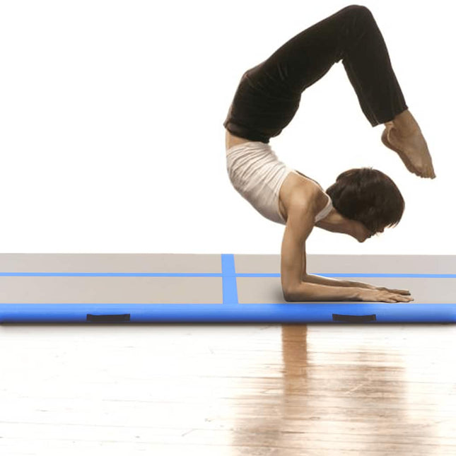 oppustelig gymnastikmåtte med pumpe 400 x 100 x 10 cm PVC blå