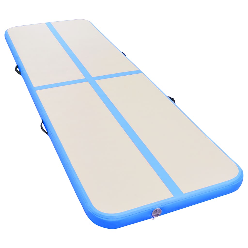 oppustelig gymnastikmåtte med pumpe 400 x 100 x 10 cm PVC blå