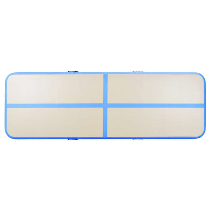 oppustelig gymnastikmåtte med pumpe 400 x 100 x 10 cm PVC blå