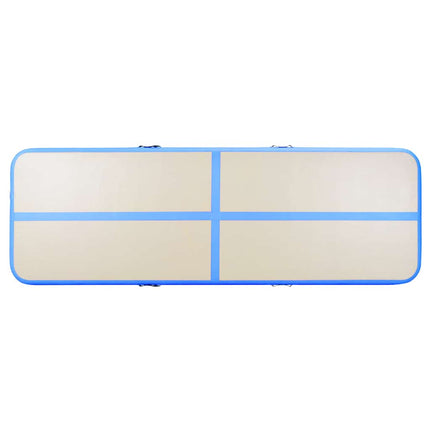 oppustelig gymnastikmåtte med pumpe 500 x 100 x 10 cm PVC blå