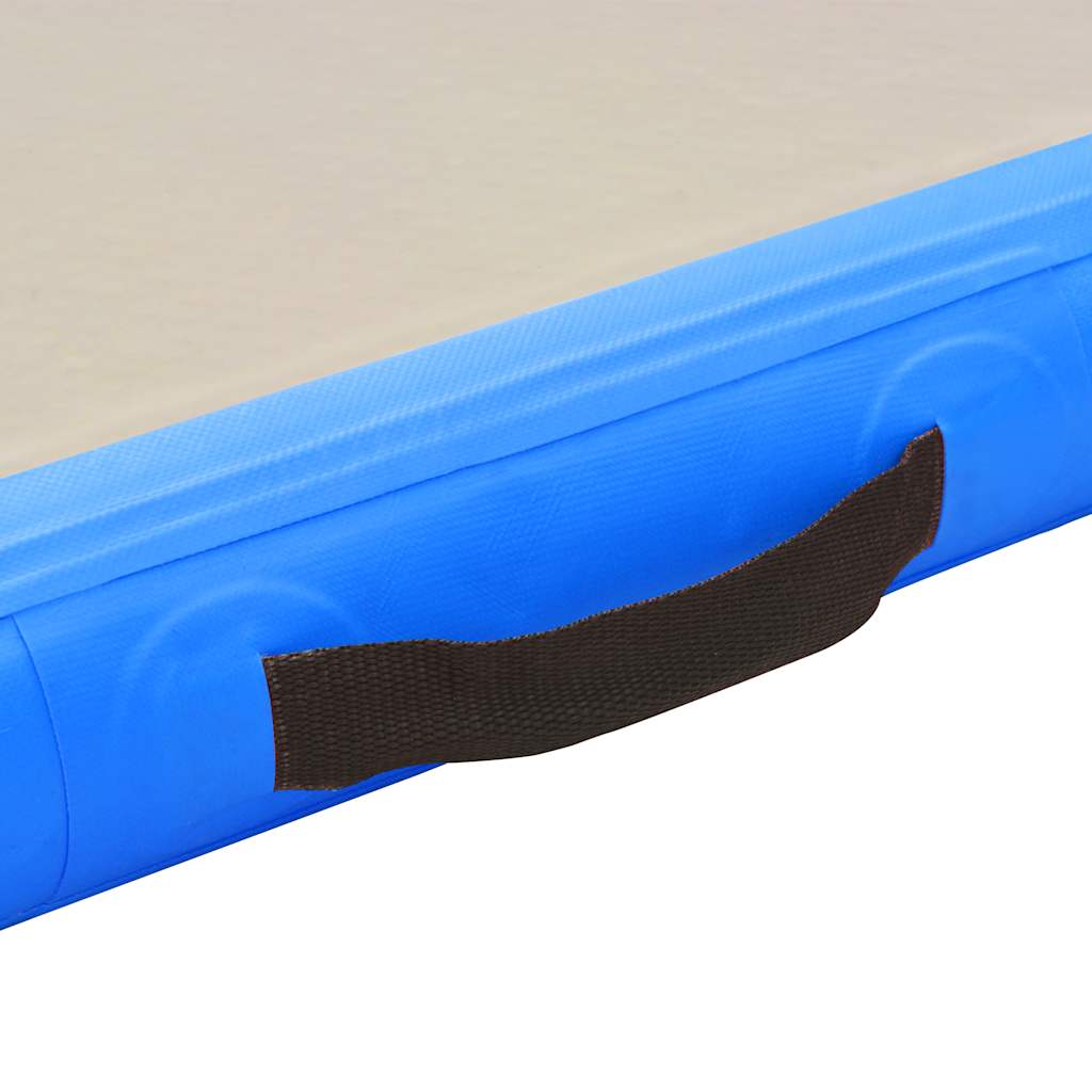 oppustelig gymnastikmåtte med pumpe 500 x 100 x 10 cm PVC blå