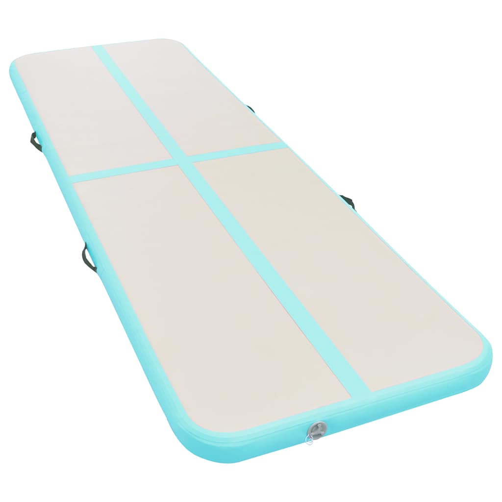 oppustelig gymnastikmåtte med pumpe 500 x 100 x 10 cm PVC grøn